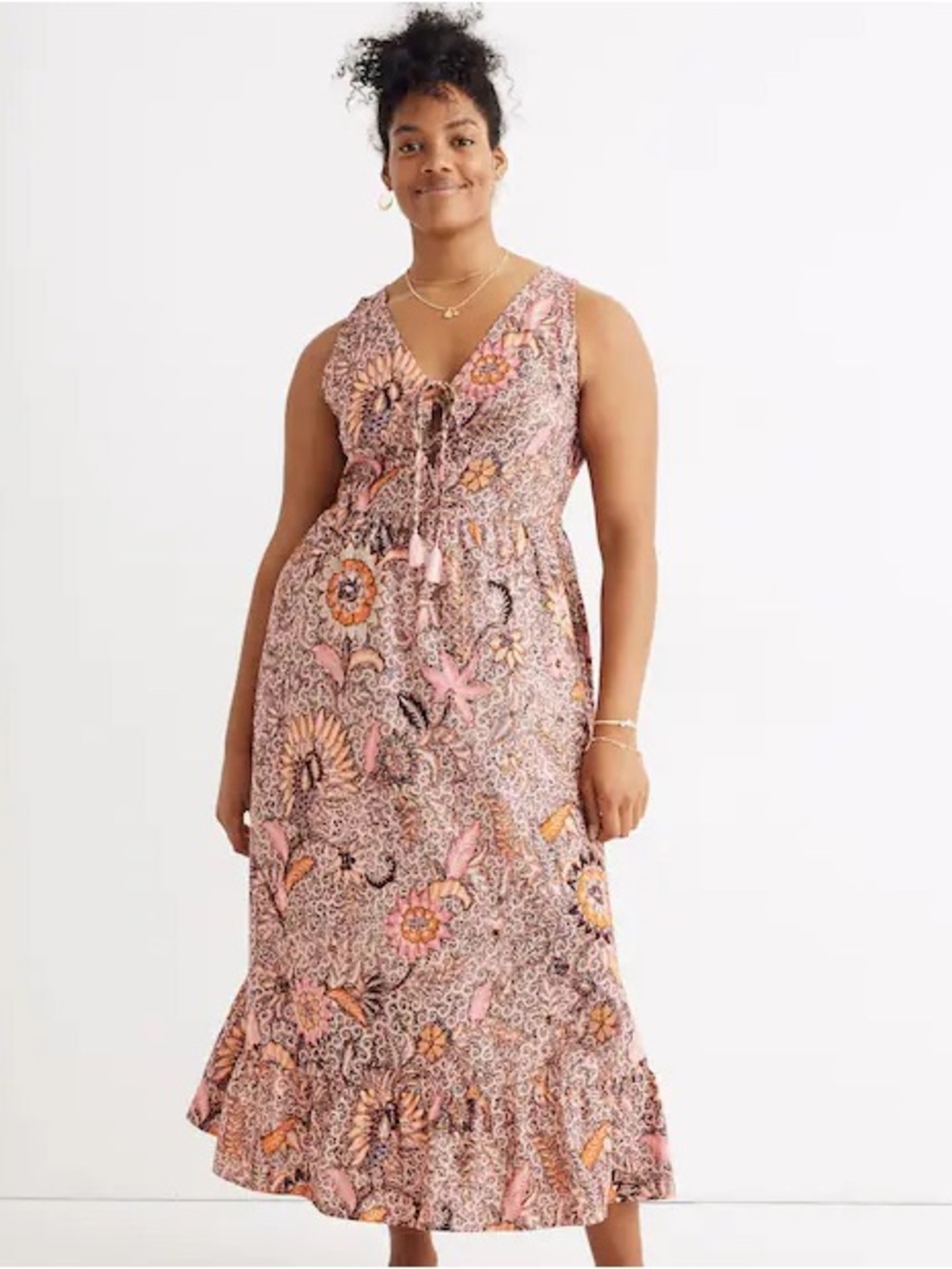 Madewell Ruffle Midi Dress Boho Prairie Lace Up Feminine Vacation Dress Size 4
